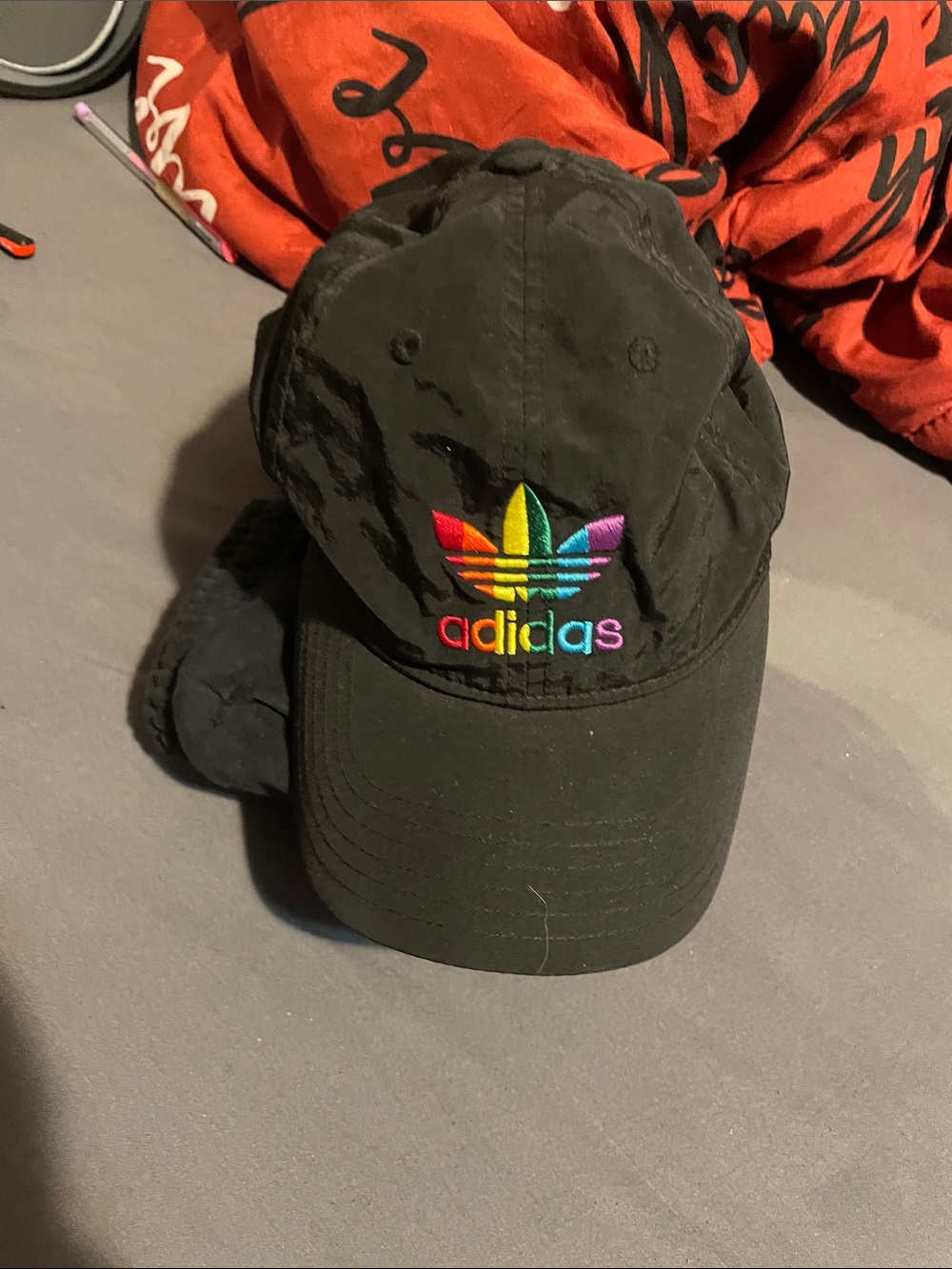 adidas Kids Black Cap with Rainbow Trefoil Embroidery